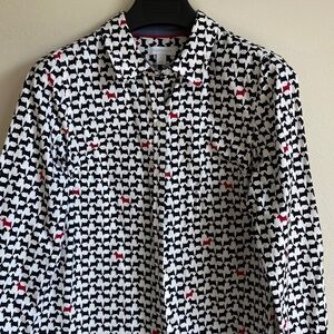 Black and White Dogs Patterned Button-Up Shirt S
